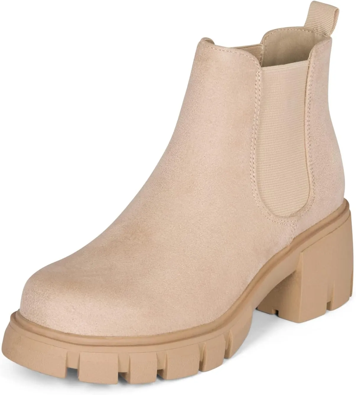 : Dance - Womens Platform Ankle Boots Elastic Chunky Block Heel Chelsea Booties Lug Sole Combat Shoes