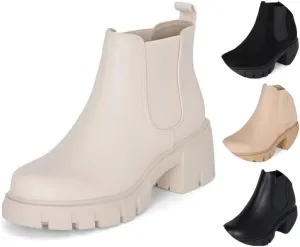 : Dance - Womens Platform Ankle Boots Elastic Chunky Block Heel Chelsea Booties Lug Sole Combat Shoes