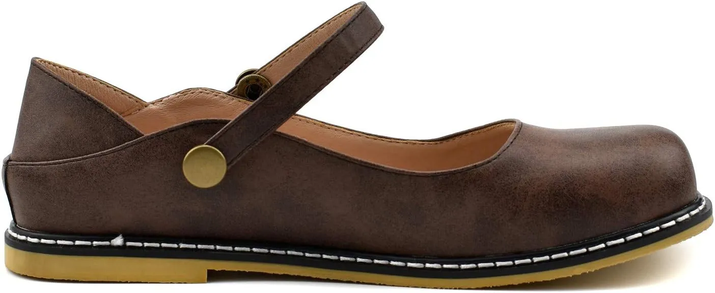100FIXEO Women Buckle Ankle Strap Mary Jane Flat Shoes