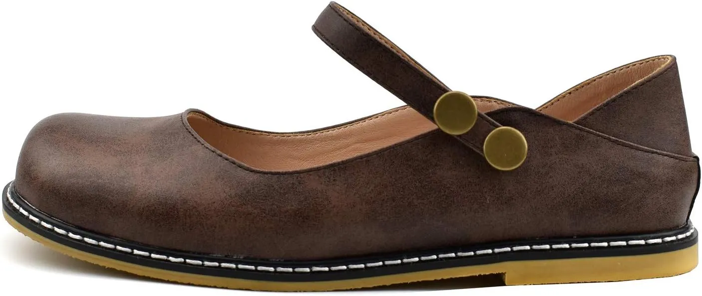 100FIXEO Women Buckle Ankle Strap Mary Jane Flat Shoes