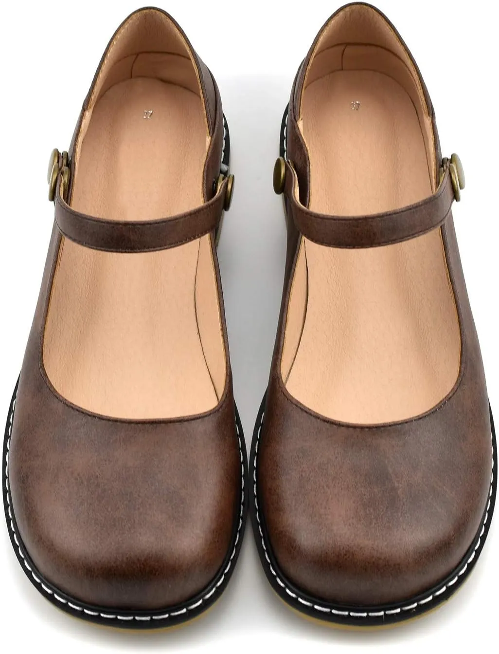 100FIXEO Women Buckle Ankle Strap Mary Jane Flat Shoes