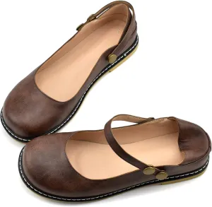 100FIXEO Women Buckle Ankle Strap Mary Jane Flat Shoes
