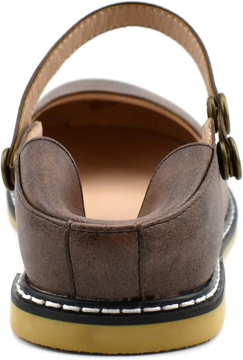 100FIXEO Women Buckle Ankle Strap Mary Jane Flat Shoes
