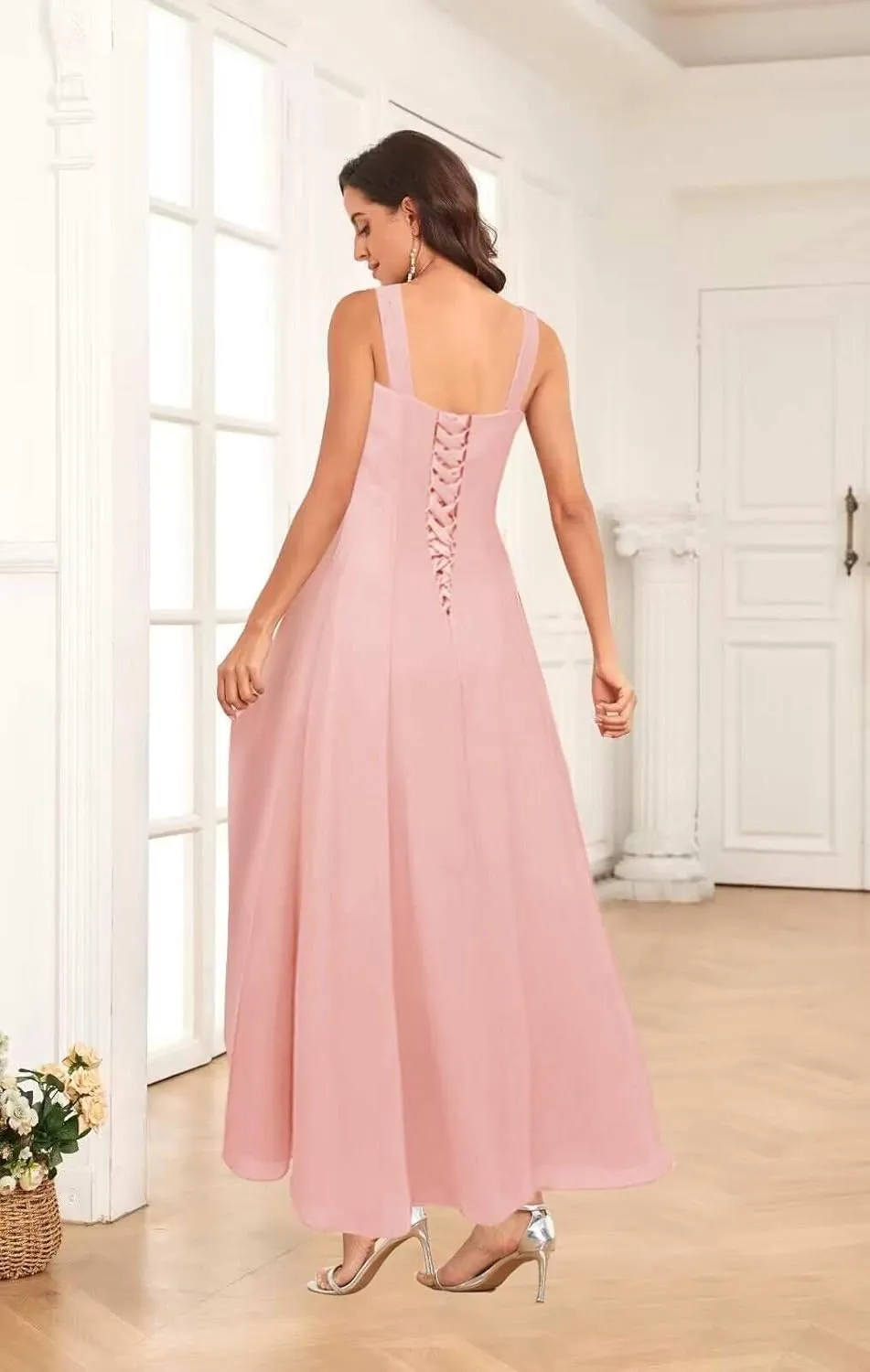 2 Piece Mother of The Bride Dresses for Wedding Tea Length Lace Chiffon Formal Evening Gown with Jacket