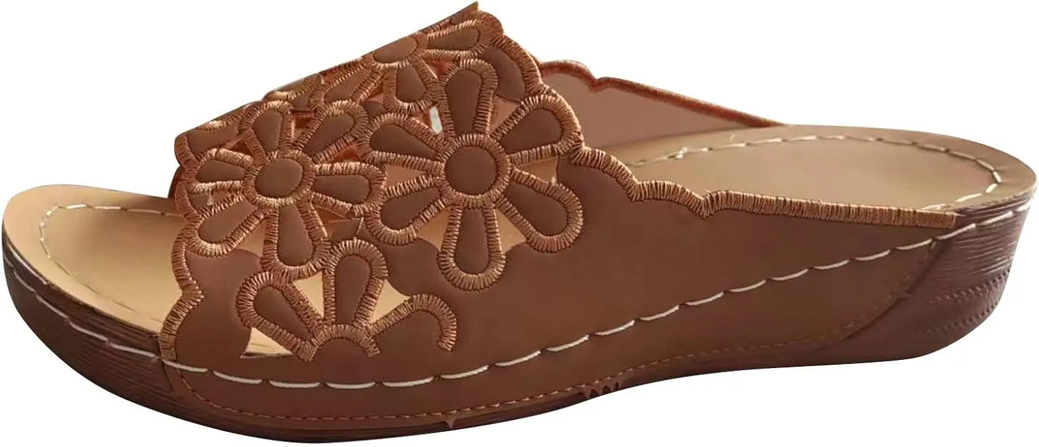 2025 Floral Hollow Out Slipper for Women Open Toe Solid Arch Support Sandal Orthopedic Breathe Slide Slip on Sandals