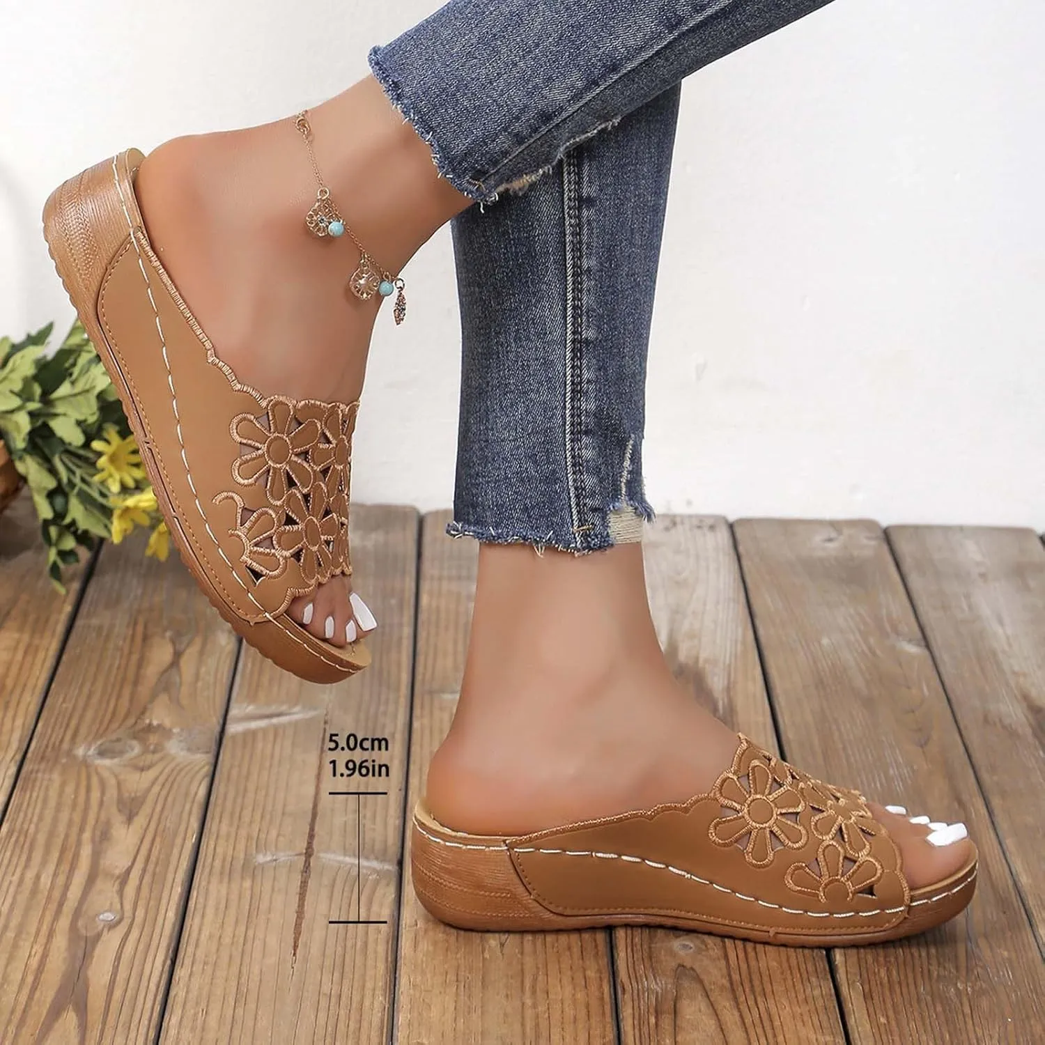 2025 Floral Hollow Out Slipper for Women Open Toe Solid Arch Support Sandal Orthopedic Breathe Slide Slip on Sandals