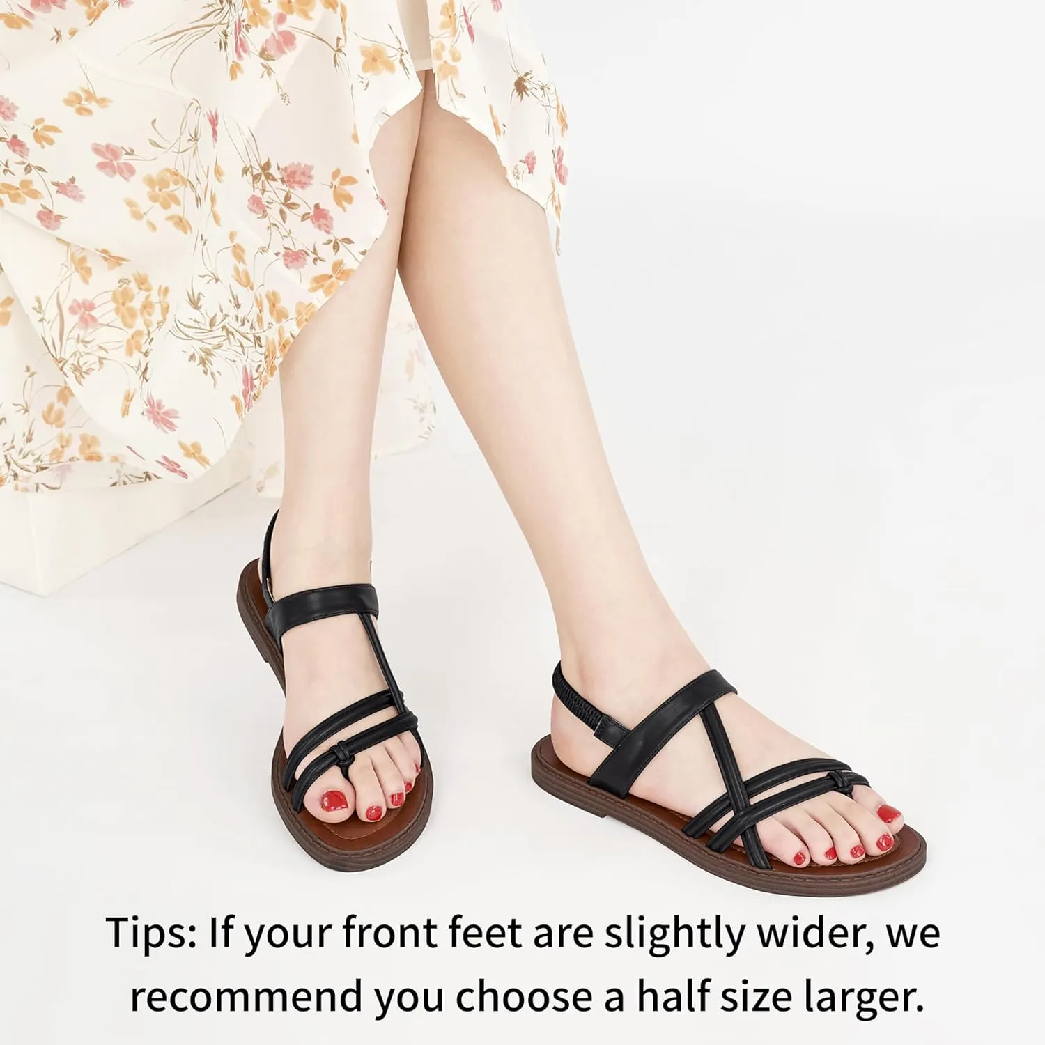 Ablanczoom Flat Sandals for Women Comfortable: Dressy Womens Flats Shoes with Ankle Strap Summer Beach Gladiator Sandal