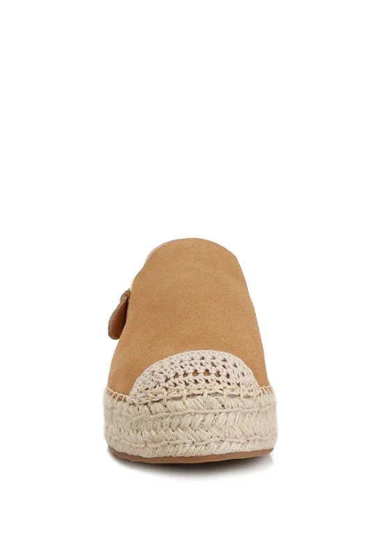 Affie Suede Slingback Espadrilles – Genuine Leather, Flatform, Woven Toe Cap