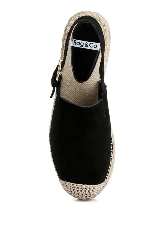 Affie Suede Slingback Espadrilles – Genuine Leather, Flatform, Woven Toe Cap