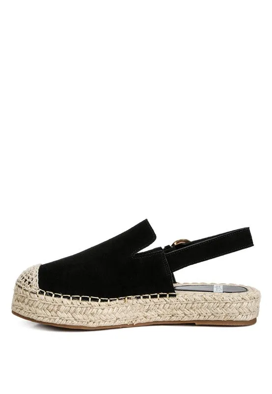 Affie Suede Slingback Espadrilles – Genuine Leather, Flatform, Woven Toe Cap