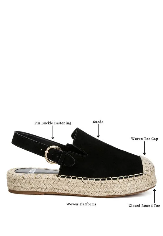 Affie Suede Slingback Espadrilles – Genuine Leather, Flatform, Woven Toe Cap
