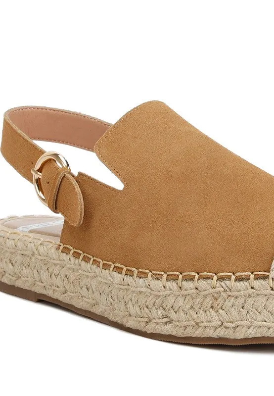 Affie Suede Slingback Espadrilles – Genuine Leather, Flatform, Woven Toe Cap