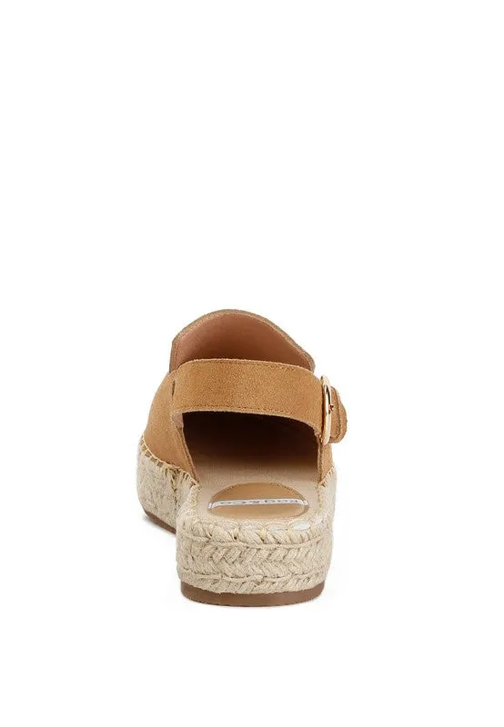 Affie Suede Slingback Espadrilles – Genuine Leather, Flatform, Woven Toe Cap