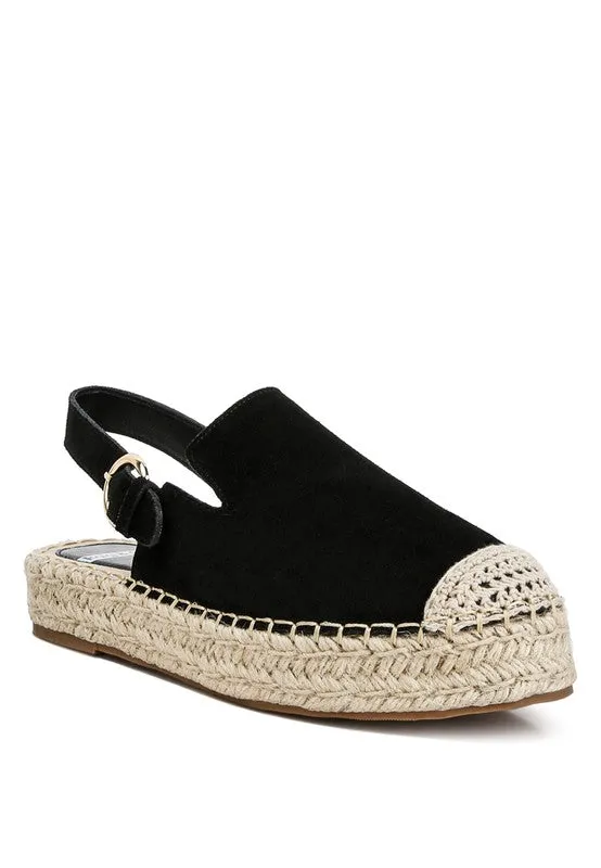Affie Suede Slingback Espadrilles – Genuine Leather, Flatform, Woven Toe Cap