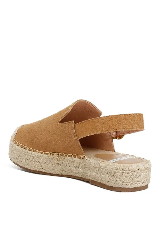 Affie Suede Slingback Espadrilles – Genuine Leather, Flatform, Woven Toe Cap