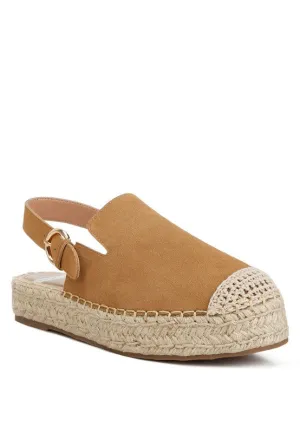Affie Suede Slingback Espadrilles – Genuine Leather, Flatform, Woven Toe Cap