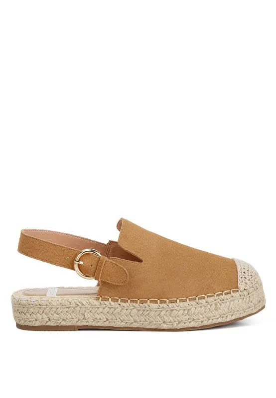 Affie Suede Slingback Espadrilles – Genuine Leather, Flatform, Woven Toe Cap