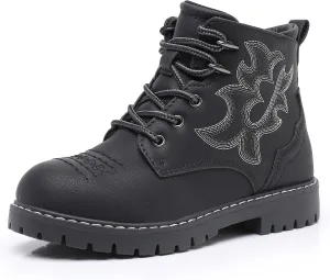 Ahannie Boys Girls Boots Kids Combat Ankle Boots Embroidered Stylish Fall Shoes with Side Zipper(Toddler/Little Kid/Big Kid)