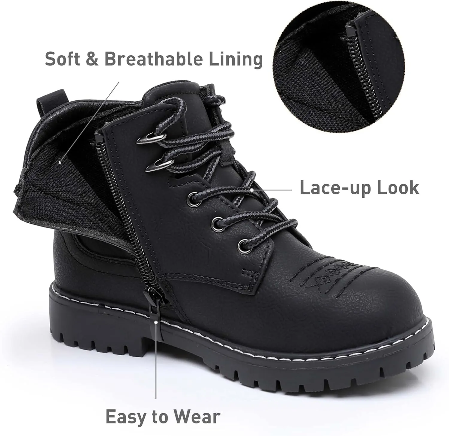 Ahannie Boys Girls Boots Kids Combat Ankle Boots Embroidered Stylish Fall Shoes with Side Zipper(Toddler/Little Kid/Big Kid)