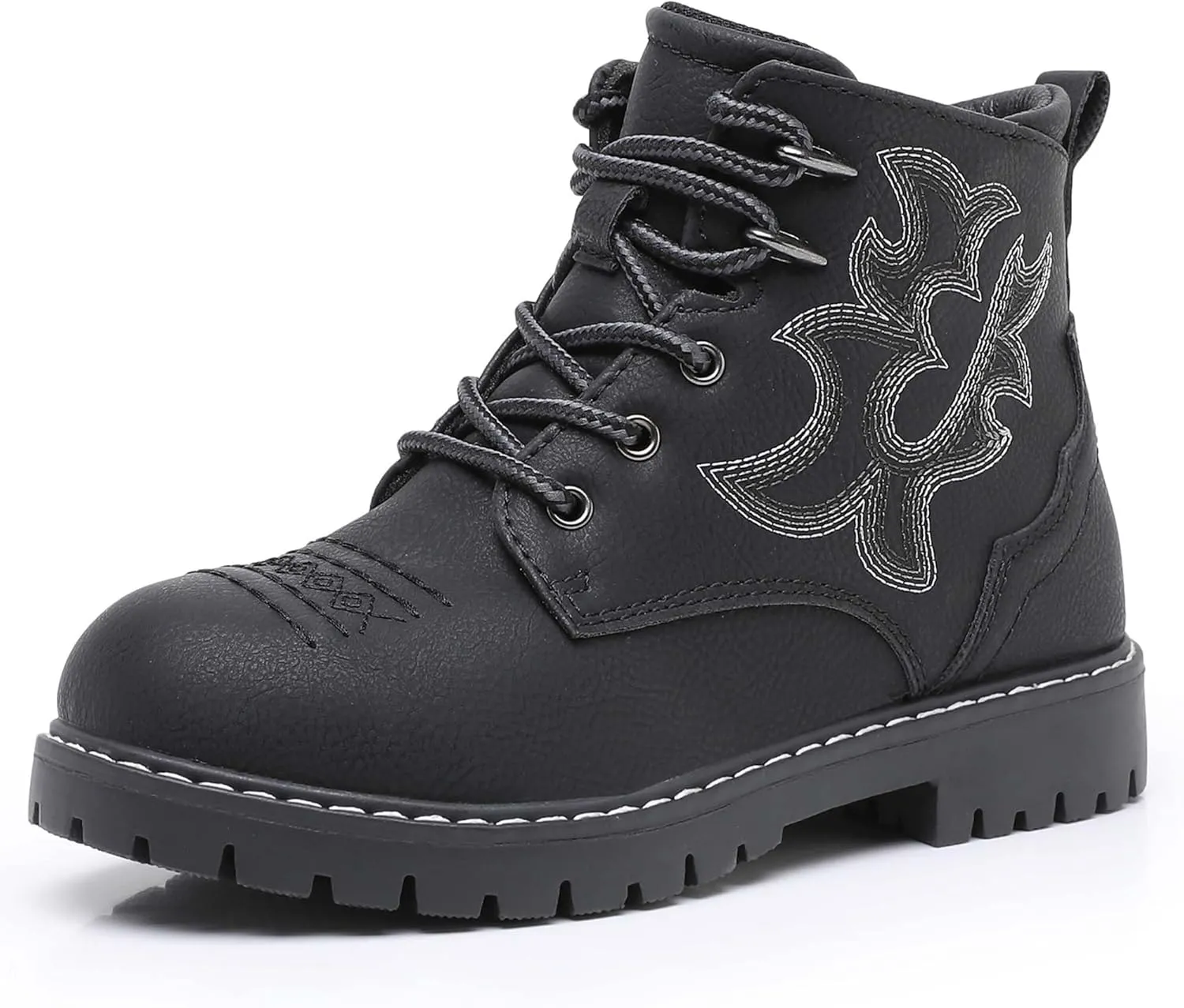 Ahannie Boys Girls Boots Kids Combat Ankle Boots Embroidered Stylish Fall Shoes with Side Zipper(Toddler/Little Kid/Big Kid)