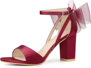 Allegra K Women's Bow Shoes Open Toe Chunky Heel Sandals