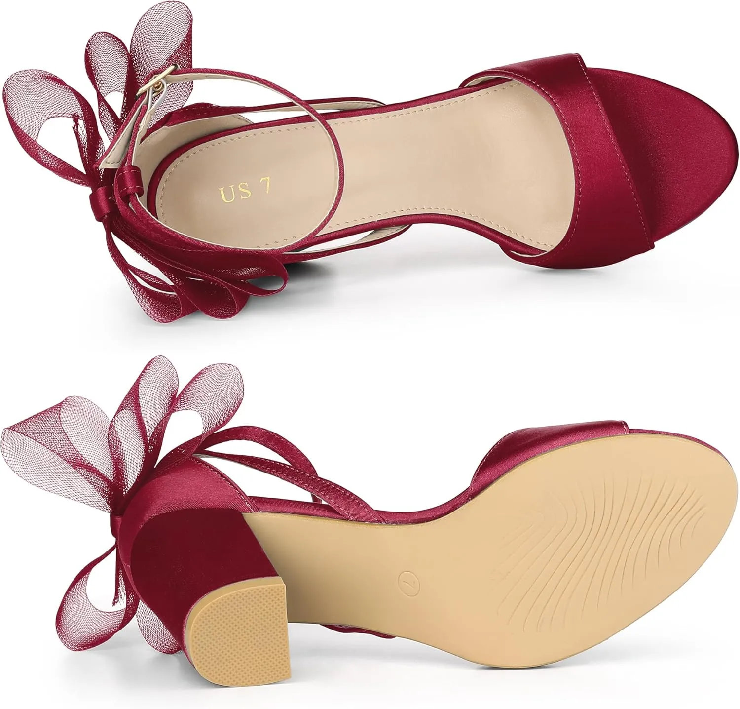 Allegra K Women's Bow Shoes Open Toe Chunky Heel Sandals