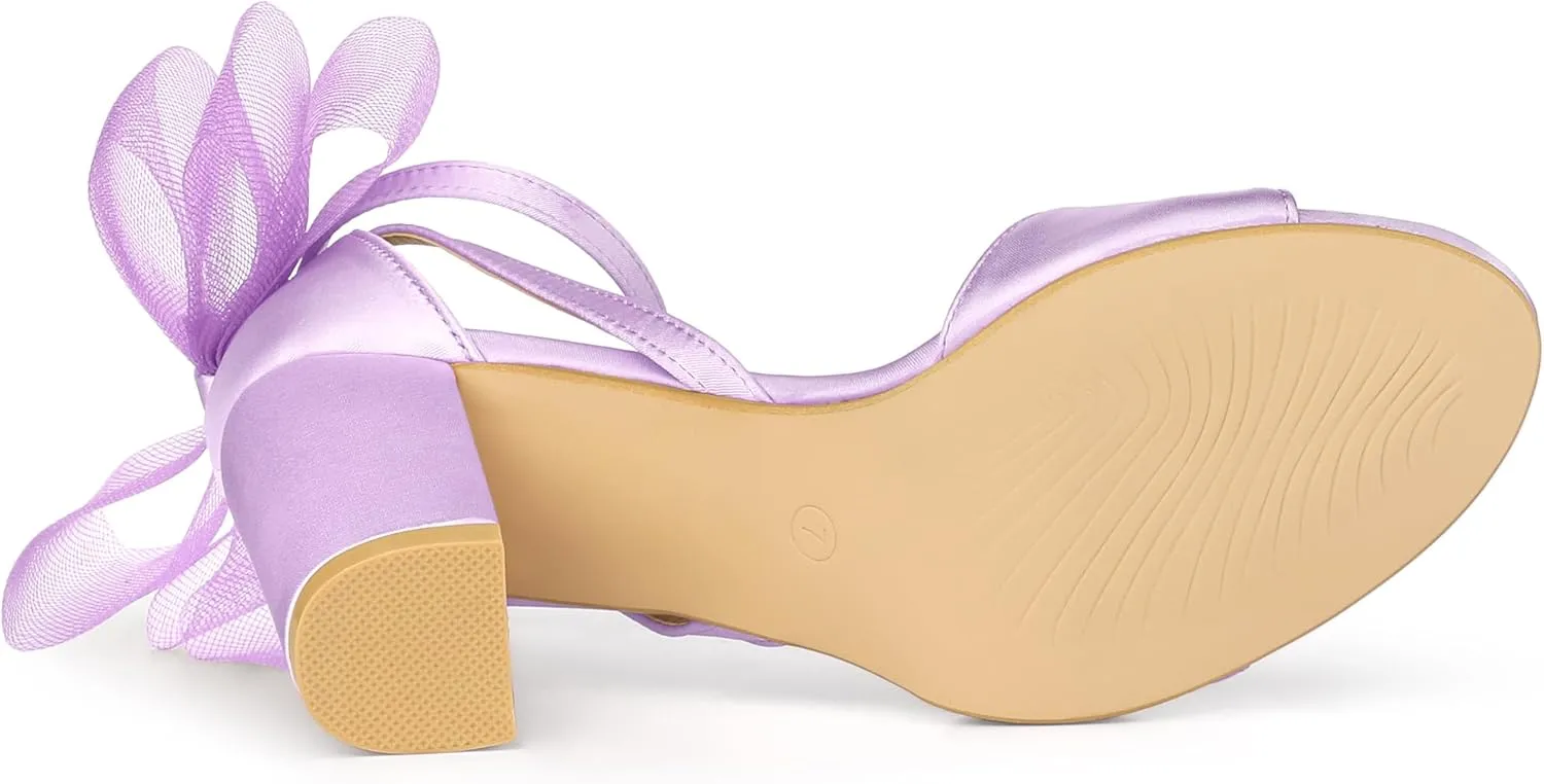 Allegra K Women's Bow Shoes Open Toe Chunky Heel Sandals