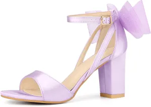 Allegra K Women's Bow Shoes Open Toe Chunky Heel Sandals