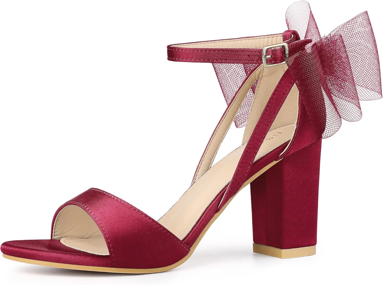 Allegra K Women's Bow Shoes Open Toe Chunky Heel Sandals