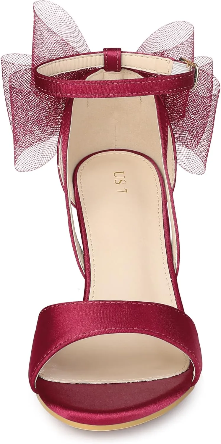 Allegra K Women's Bow Shoes Open Toe Chunky Heel Sandals