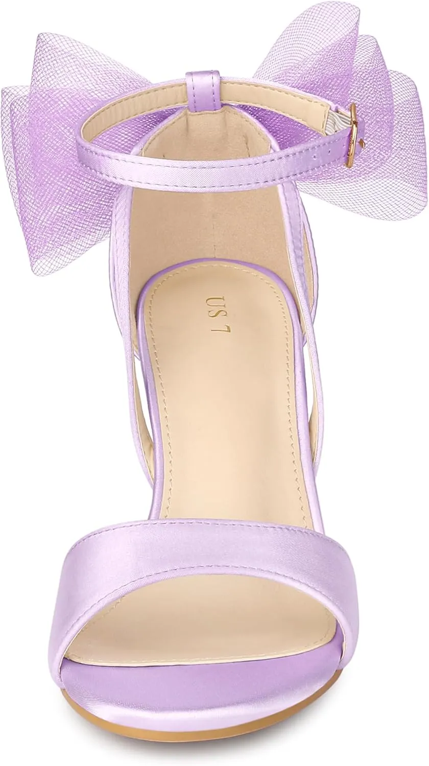 Allegra K Women's Bow Shoes Open Toe Chunky Heel Sandals