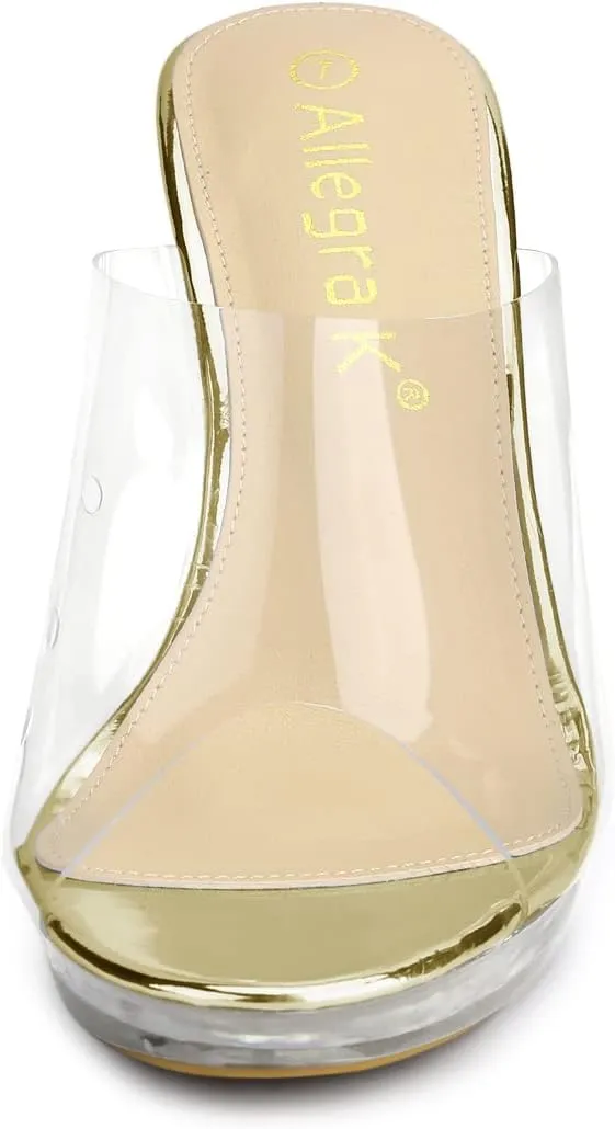 Allegra K Women's Clear Heel Platform Open Toe Chunky Heels Slides Sandals