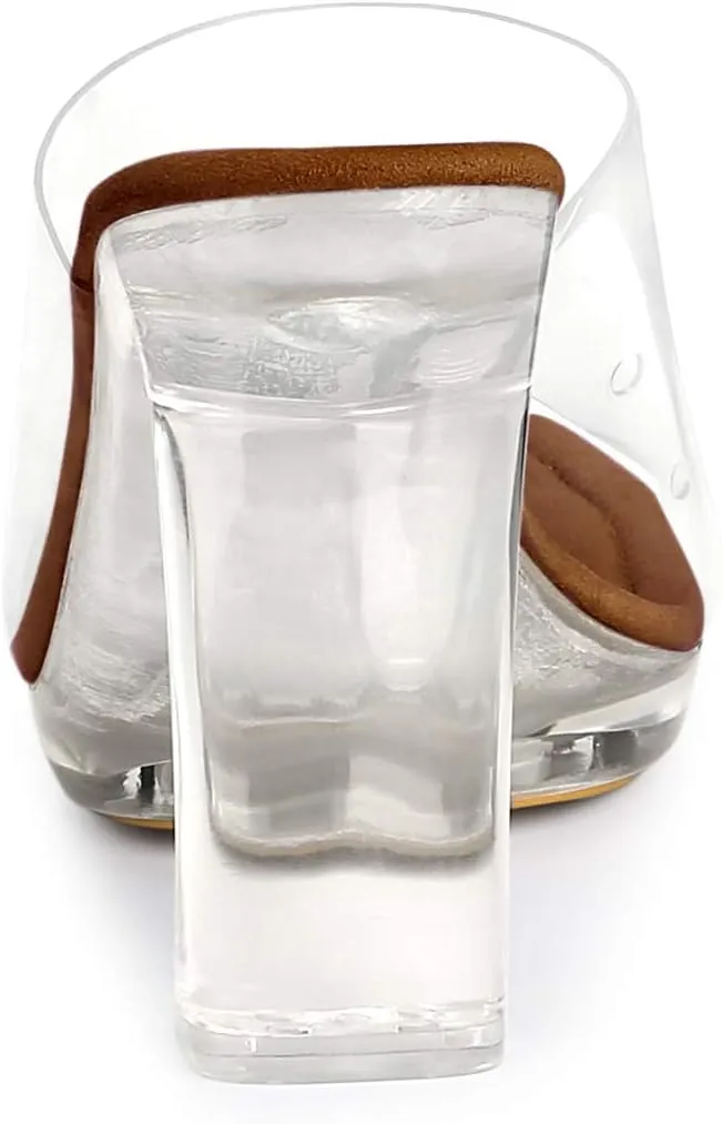 Allegra K Women's Clear Heel Platform Open Toe Chunky Heels Slides Sandals