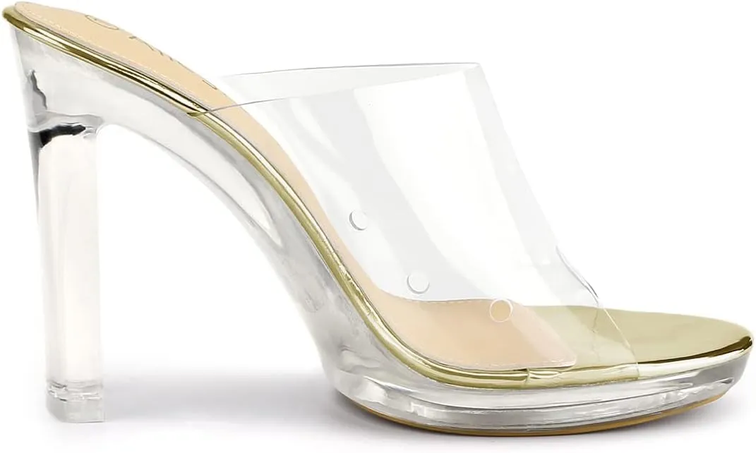 Allegra K Women's Clear Heel Platform Open Toe Chunky Heels Slides Sandals