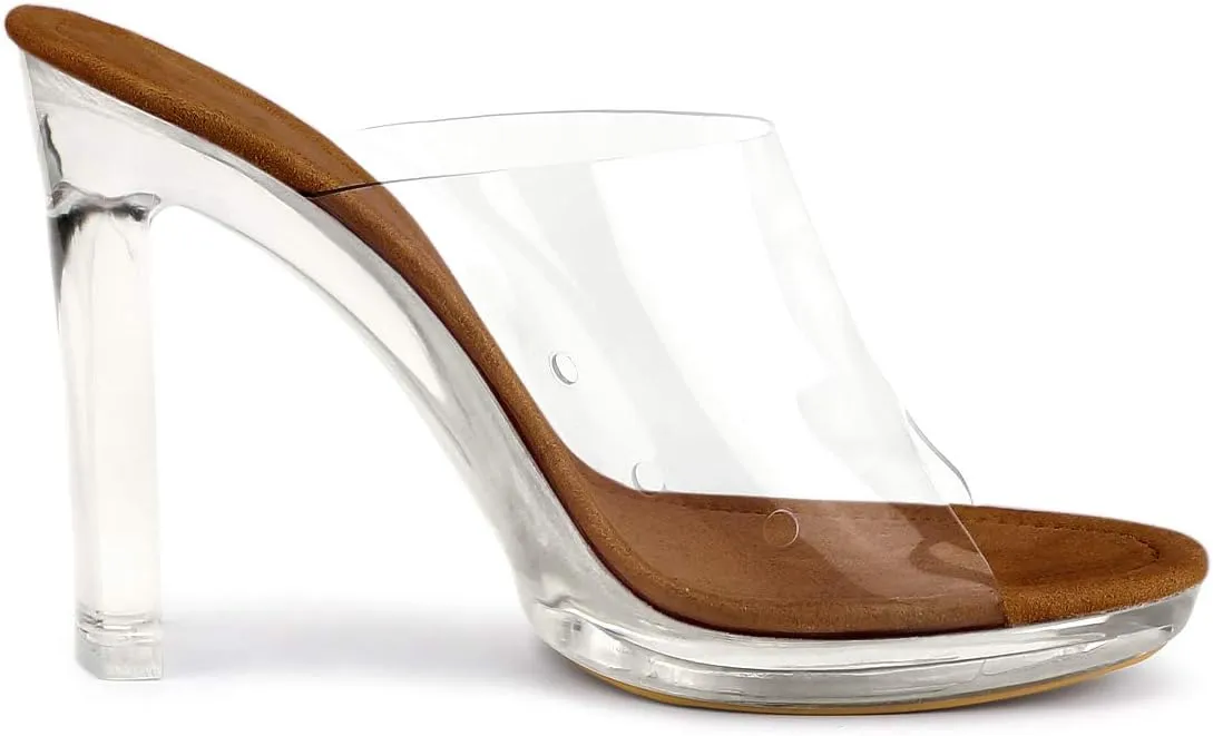 Allegra K Women's Clear Heel Platform Open Toe Chunky Heels Slides Sandals