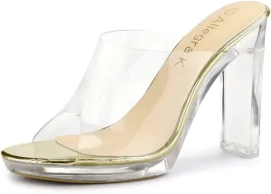 Allegra K Women's Clear Heel Platform Open Toe Chunky Heels Slides Sandals