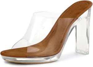 Allegra K Women's Clear Heel Platform Open Toe Chunky Heels Slides Sandals
