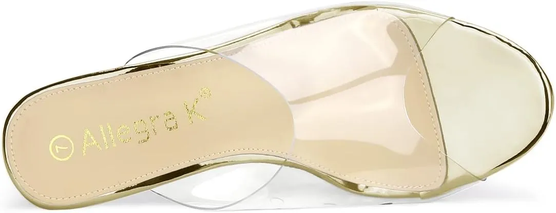 Allegra K Women's Clear Heel Platform Open Toe Chunky Heels Slides Sandals