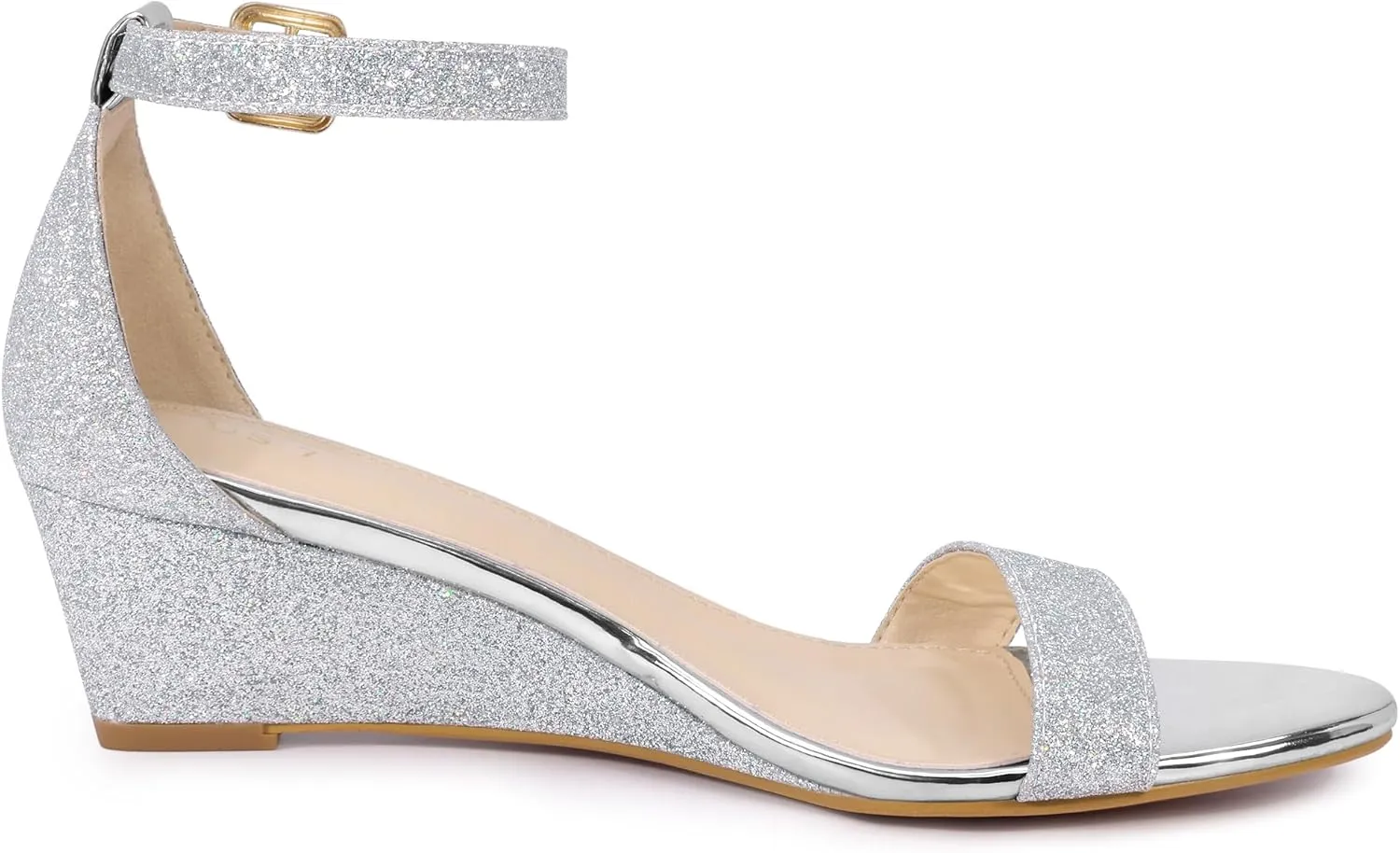 Allegra K Women's Glitter Open Toe Ankle Strap Wedge Heel Sandals