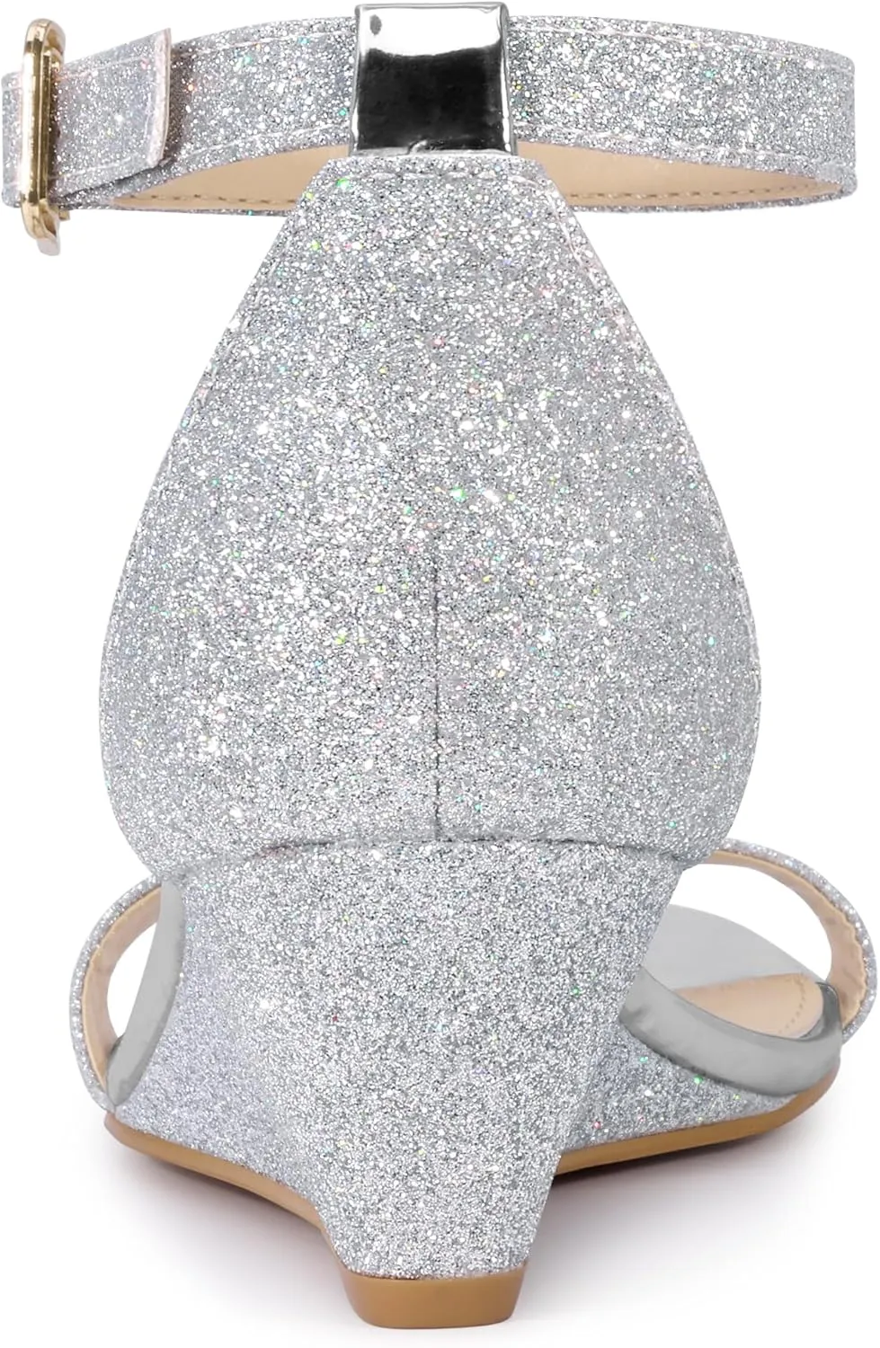 Allegra K Women's Glitter Open Toe Ankle Strap Wedge Heel Sandals