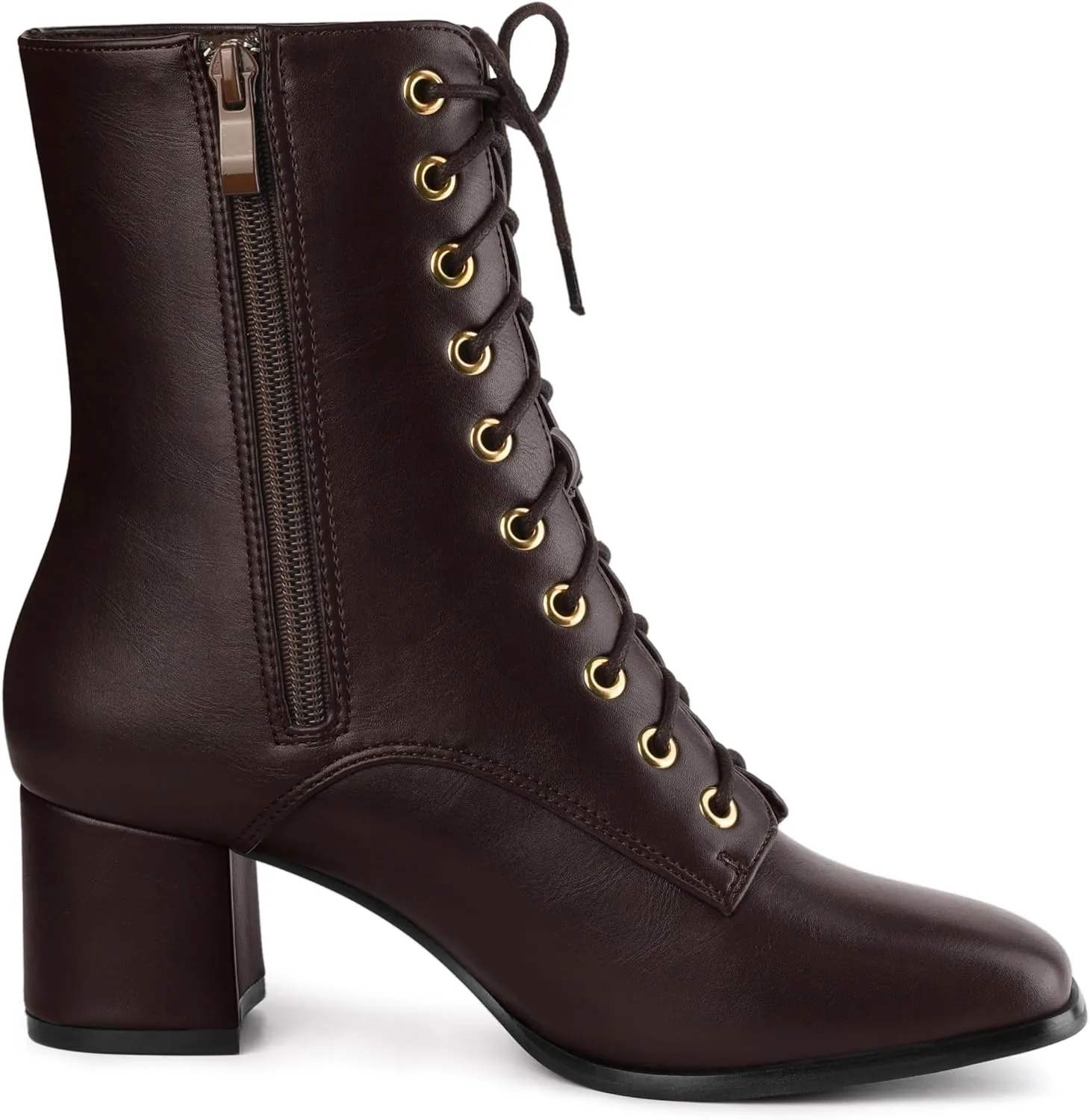 Allegra K Women's Lace Up Square Toe Chunky Heels Ankle Combat Boots