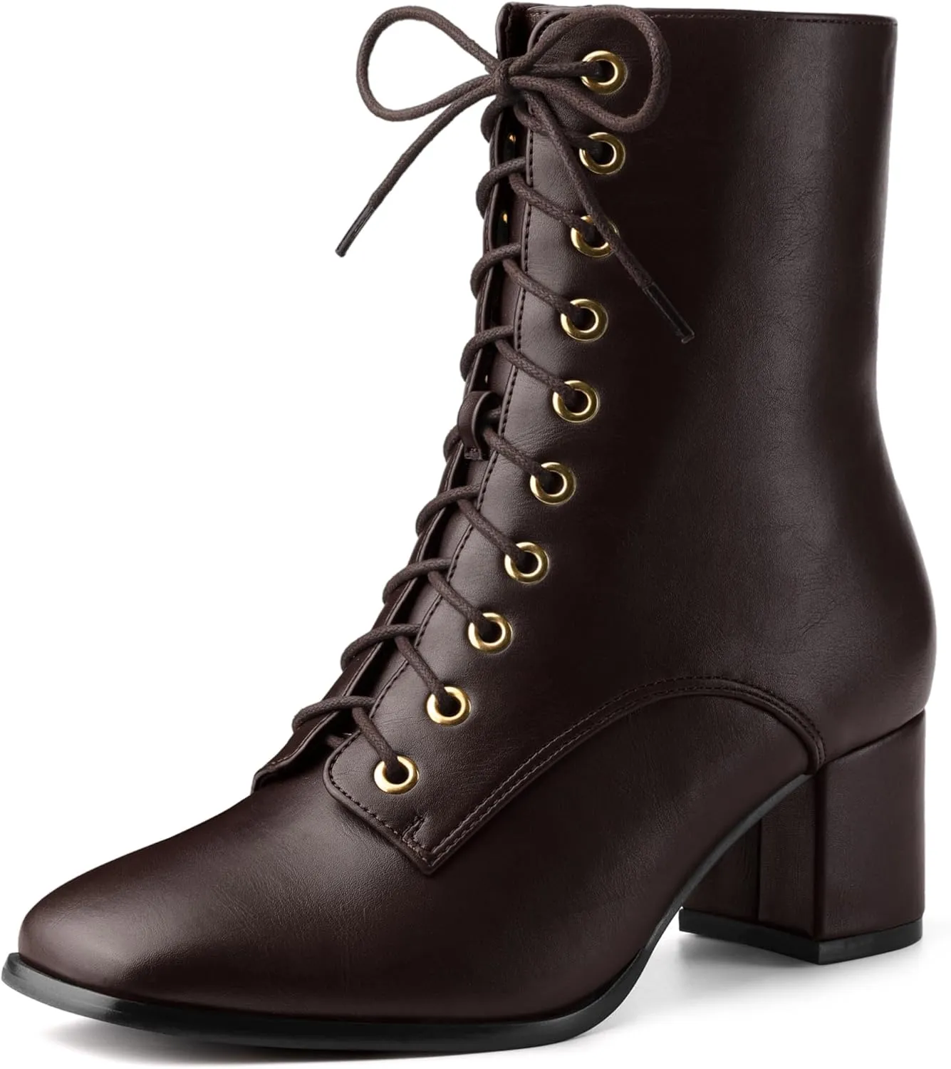 Allegra K Women's Lace Up Square Toe Chunky Heels Ankle Combat Boots
