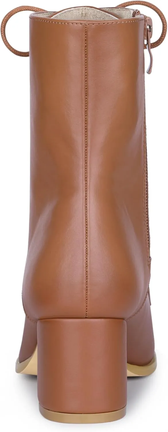 Allegra K Women's Lace Up Square Toe Chunky Heels Ankle Combat Boots