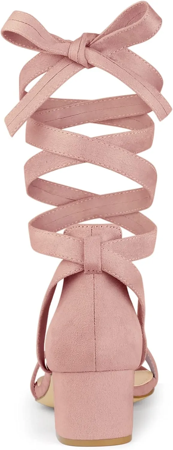 Allegra K Women's Open Toe Block Heel Lace Up Heels Heel Sandals