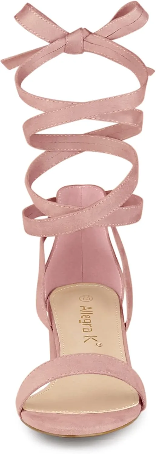 Allegra K Women's Open Toe Block Heel Lace Up Heels Heel Sandals