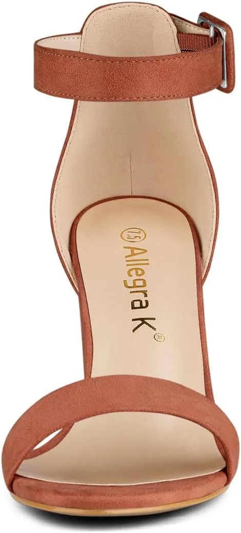 Allegra K Women's Open Toe High Chunky Heel Buckle Ankle Strap Sandals