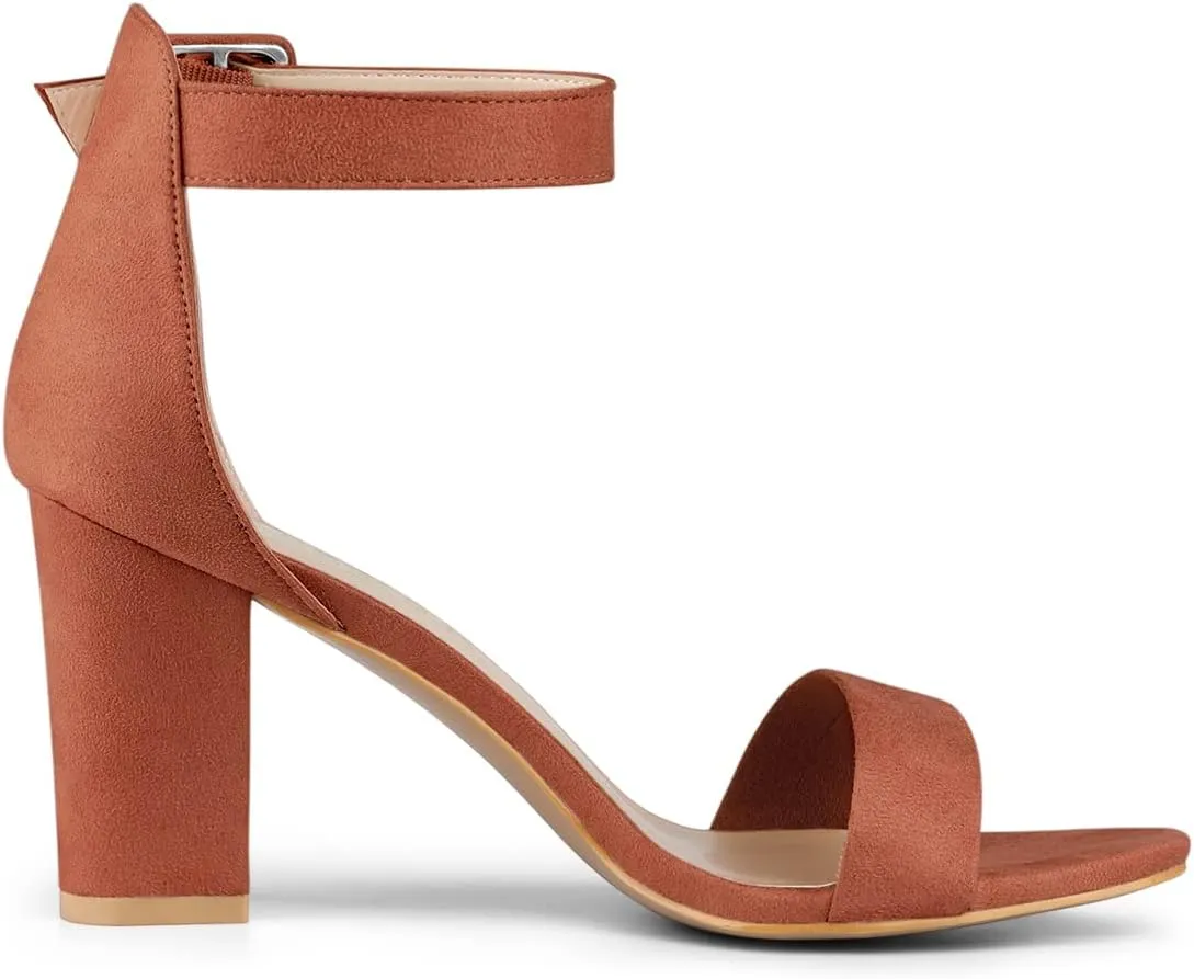 Allegra K Women's Open Toe High Chunky Heel Buckle Ankle Strap Sandals