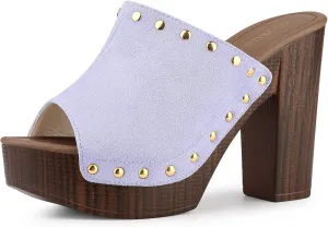 Allegra K Women's Open Toe Platform Block Heel Slides Sandals