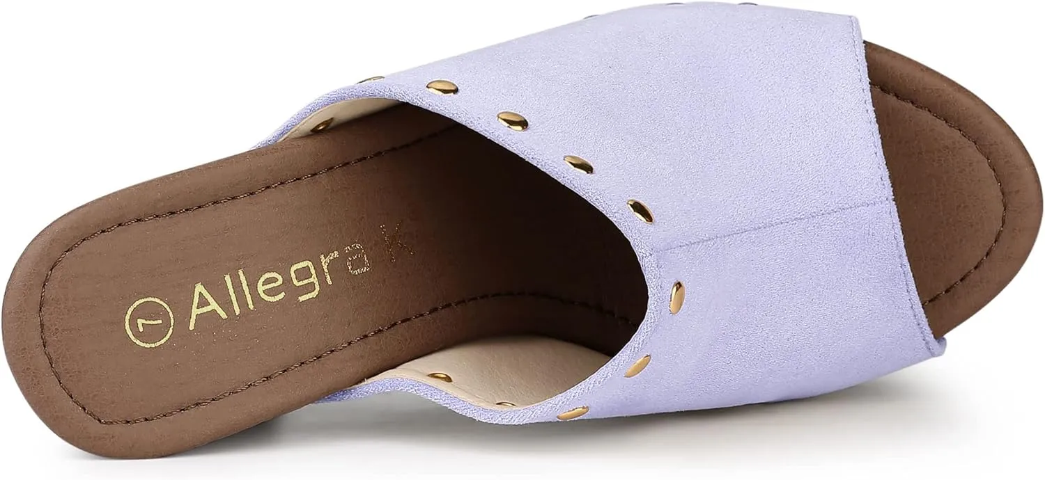 Allegra K Women's Open Toe Platform Block Heel Slides Sandals