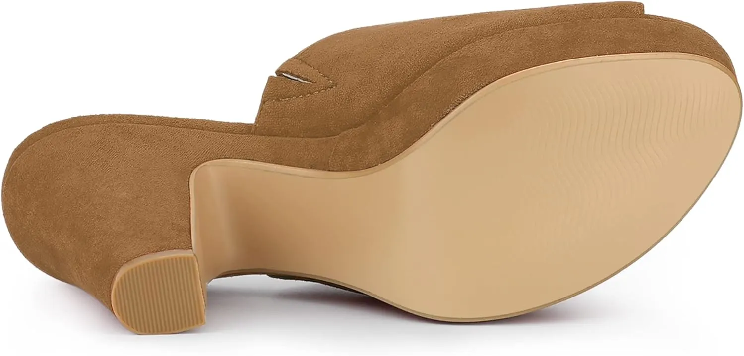 Allegra K Women's Open Toe Platform Chunky Heel Slides Sandals